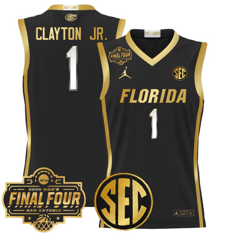 Men Florida Gators #1 Clayton Jr black 2025 Final Four Patch NCAA Jerseys->more ncaa teams->NCAA Jersey